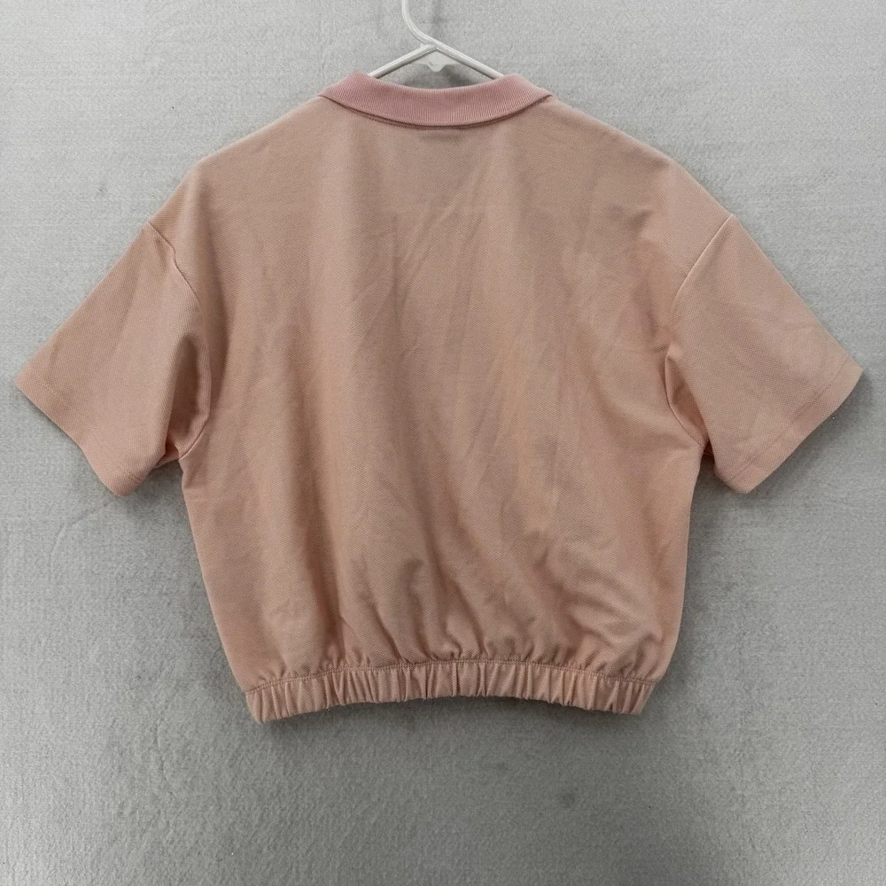 Nike Air Polo Shirt Womens Medium Pink Quarter Zip Cropped Elastic Hem Swoosh
